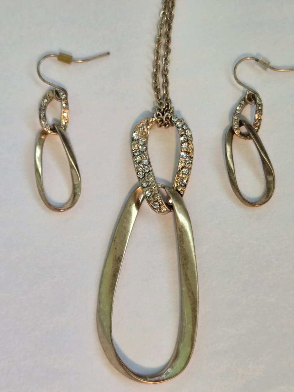 Figure 8 Long Gold Drop Necklace & Earring set